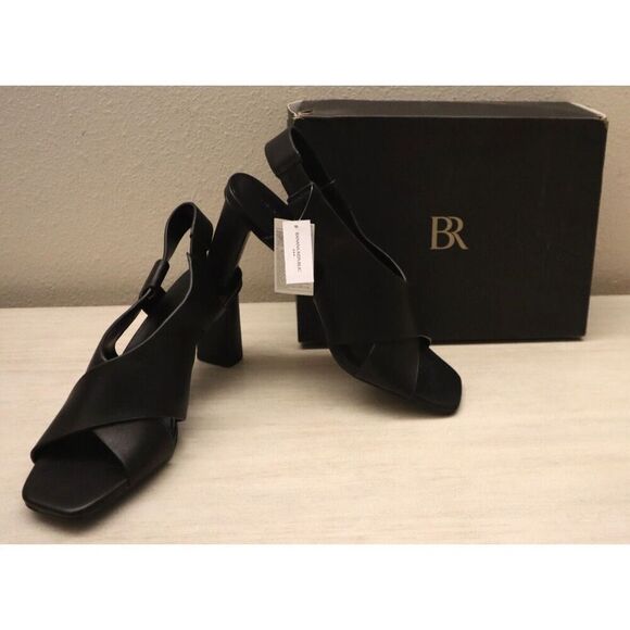 Banana Republic 888144 Women Sz 8.5 Black Leather Crossover Heeled Sandals - Picture 1 of 13